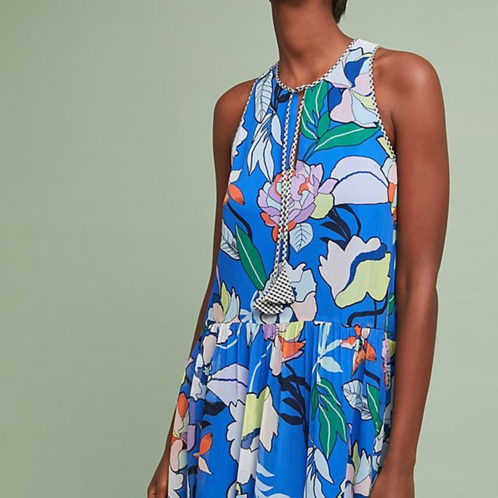 Anthropologie Vineet Bahl “carangi drop waist” bright tropical dress M